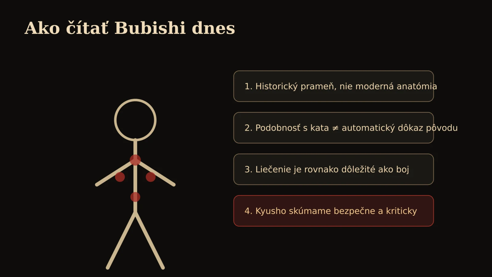 Infografika zásad kritického a bezpečného čítania Bubishi pri štúdiu Kyusho