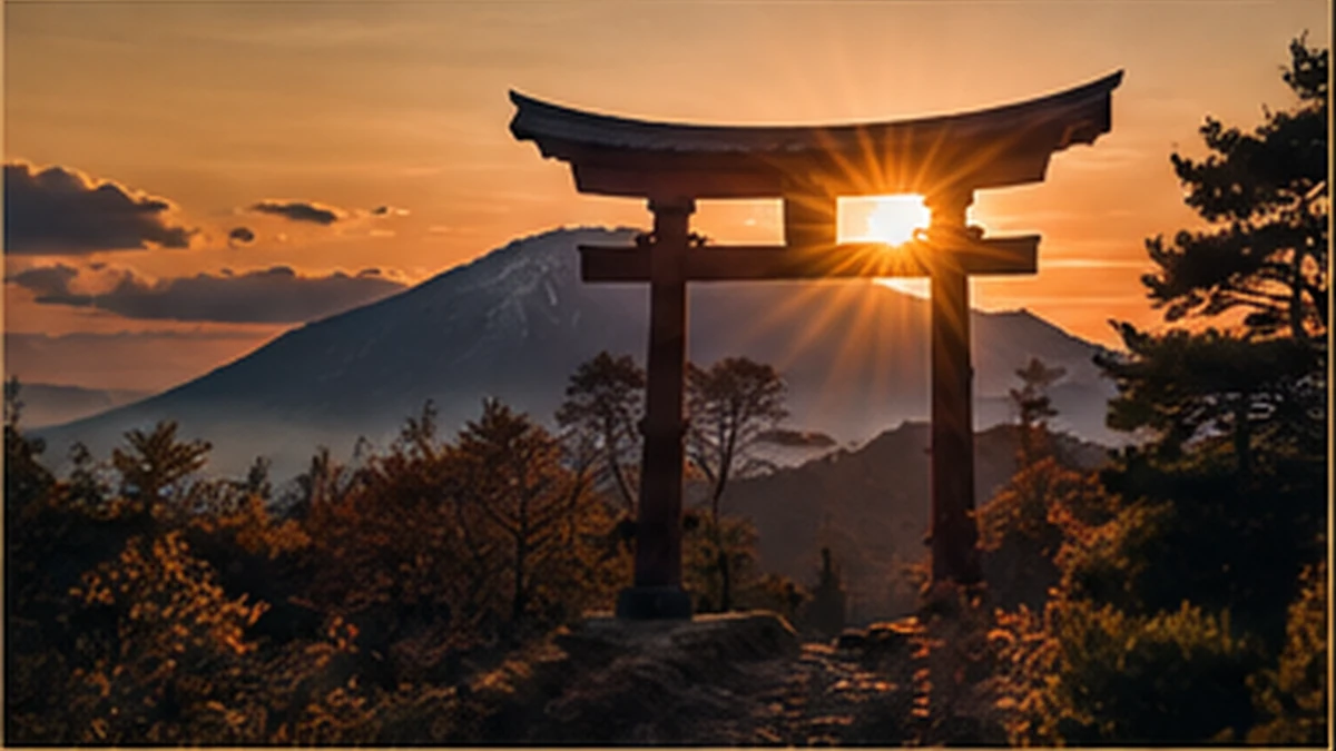 Torii pri západe slnka ako symbol tradície a kontinuity