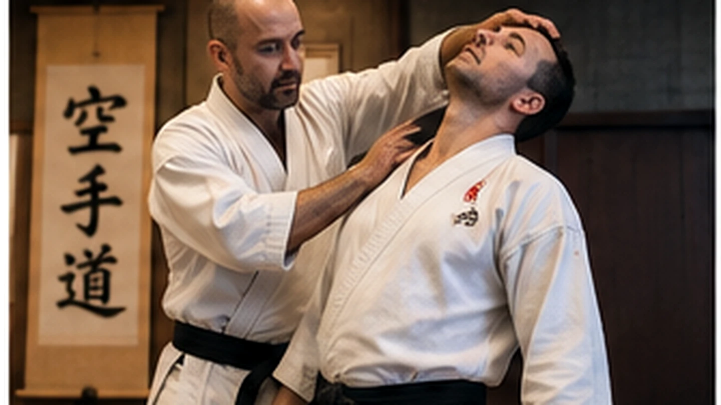 Kontrolovaný partnerský tréning Kyusho Jutsu v dojo