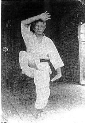 Archívna fotografia Seiko Higa senseia v pozícii kata